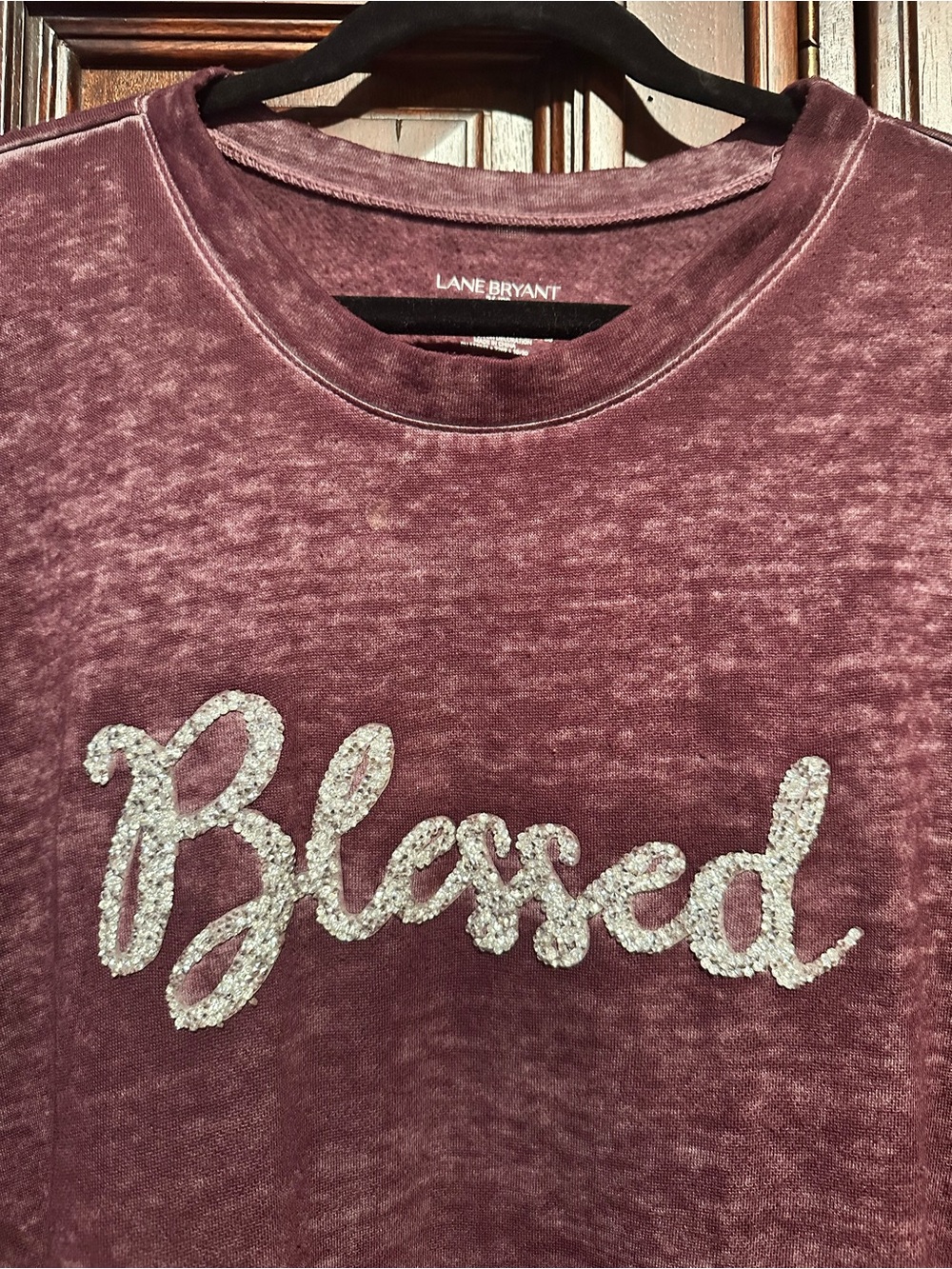 26/28 Lane Bryant Women's Blessed purple Sweatshirt distressed look - Picture 2 of 6